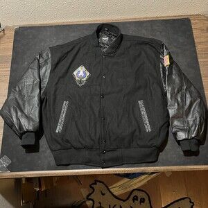Vintage NASA Apollo Wool Leather Bomber Jacket Astronaut Rocket Ship Bomber Coat